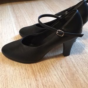 Black leather character heels